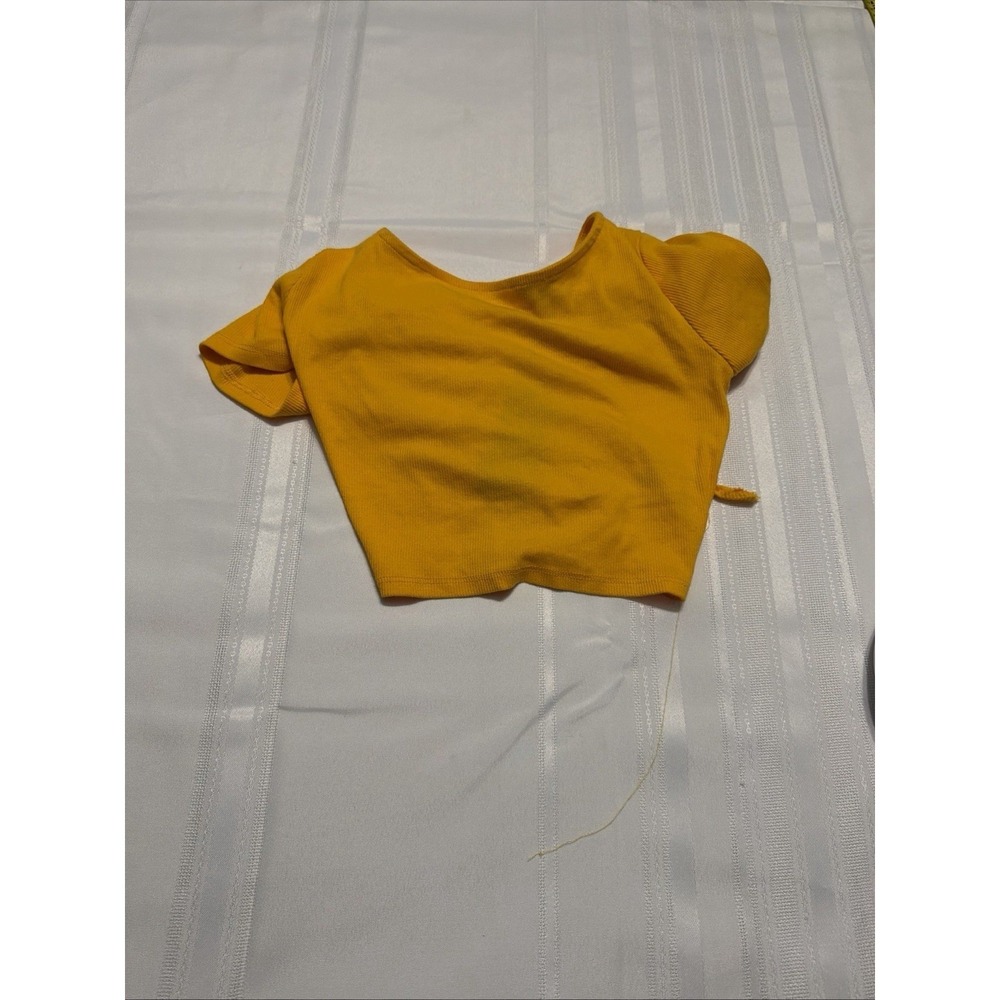 Wild Fable Honey Yellow Ribbed Open Back Ruched Crop Top Small NWT